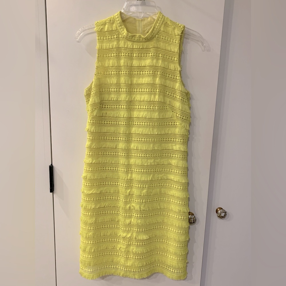 J.Crew Sleeveless Fringe Tiered Dress Citron Yellow 2